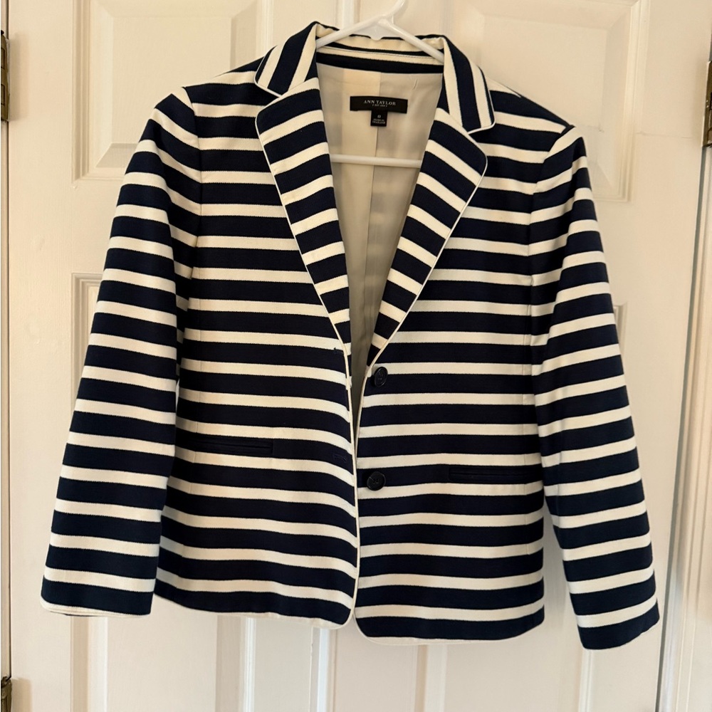 Ann Taylor Navy and White Striped Blazer
